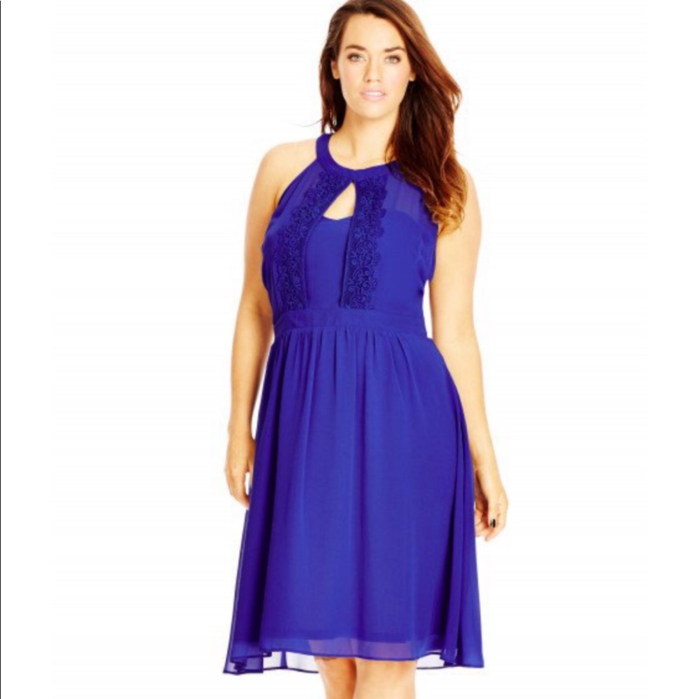 Royal blue lace appliqué dress